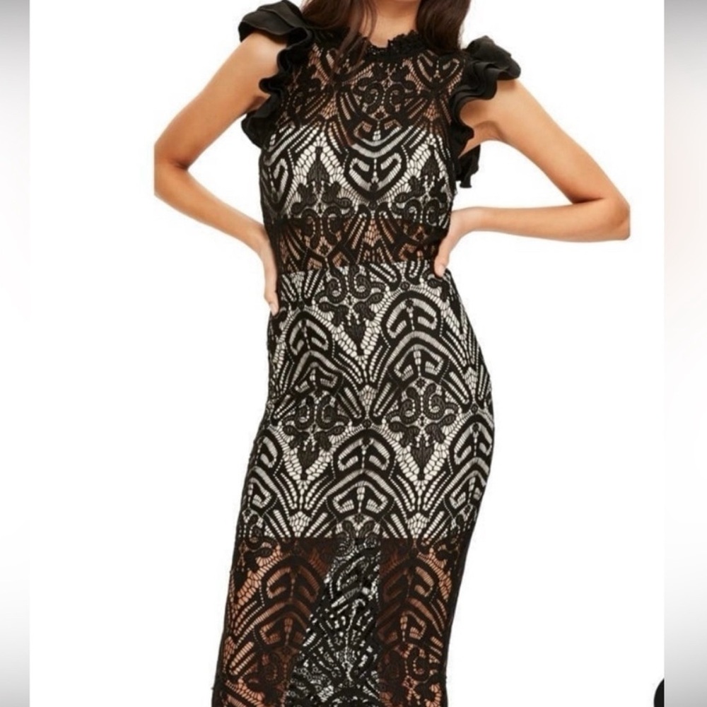 MISSGUIDED High Neck Lace Midi Dress | Black | US 4